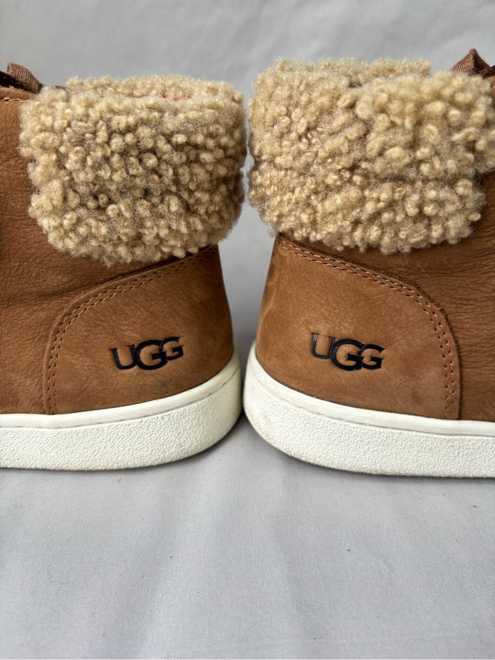UGG Chestnut Brown Shearling-Trim High-Top Sneakers Size 9.5 - Picture 7 of 10